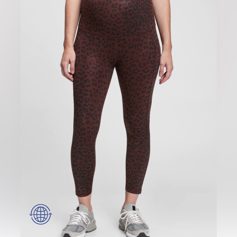 Gap fit power recycled polyester maternity leggings leopard print size small EUC